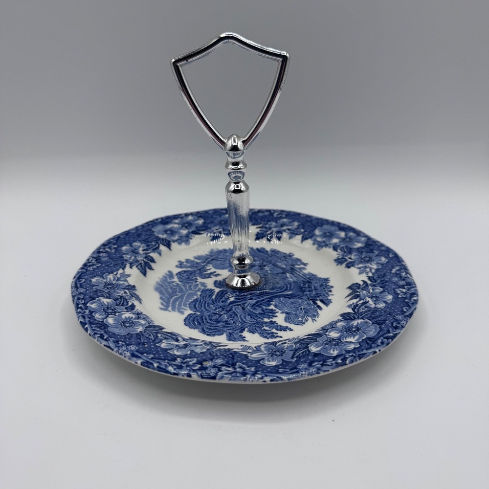 Enoch Wedgwood Woodland Blue White Transferware Tidbit Tray Serving Stand 6.75in